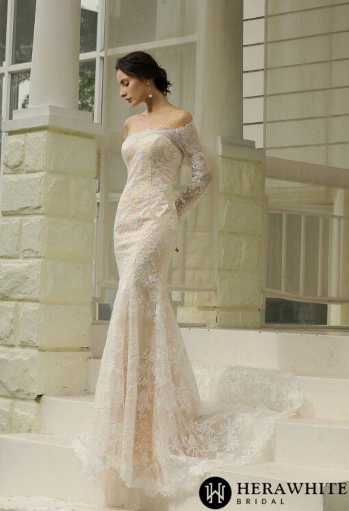 Robe de mariée sirène décolletée avec dentelle illusion | Soirée Blanche