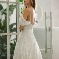Robe de mariée A scintillante à manches tombantes | Soirée Blanche