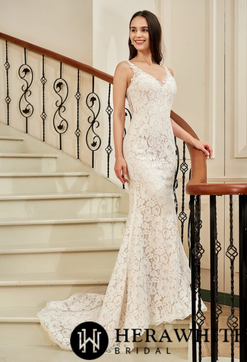 Robe de mariée fourreau à dentelle florale | Soirée Blanche