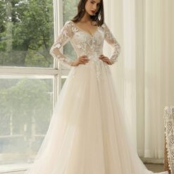 Robe de Mariée Princesse à Manches Longues et dentelle florale | Soirée Blanche