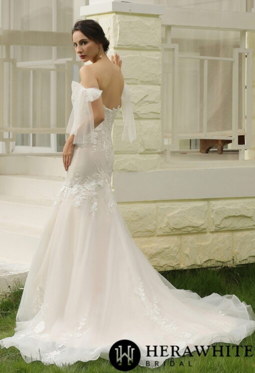 Robe de mariée sirène en dentelle florale avec manches en tulle détachables | Soirée Blanche