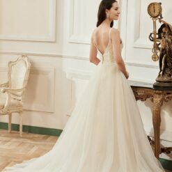 Robe de mariée A à bretelles spaghetti champagne romantique | Soirée Blanche