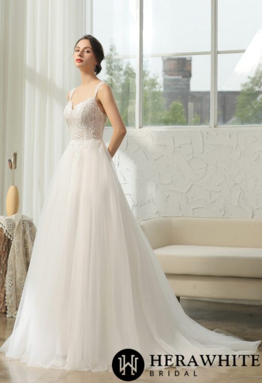 Robe de mariée fines bretelles et dentelle florale | Soirée Blanche