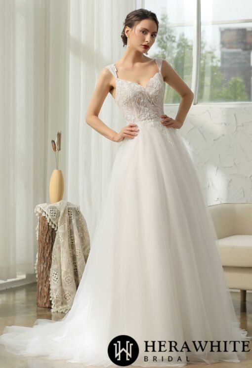 Robe de mariée fines bretelles et dentelle florale | Soirée Blanche