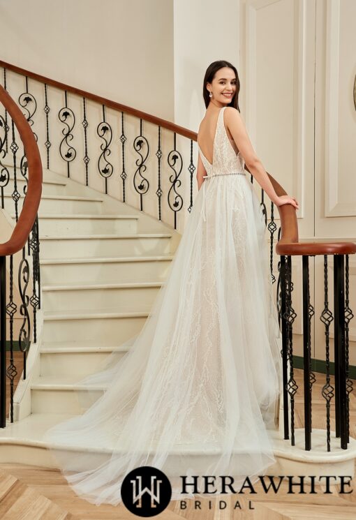 Robe de mariée Trompette à décolleté en V plongeant | Soirée Blanche