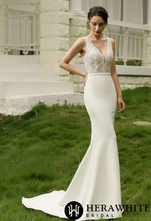 Robe de Mariée Simple Col V