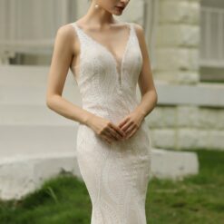 Robe de Mariée Sirène Sexy à double bretelles image 11 | Soirée Blanche Robe de Mariée Sirène Sexy à double bretelles | Soirée Blanche