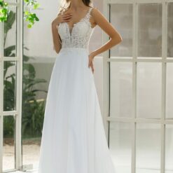 Robe de mariée A en dentelle simple avec jupe en mousseline de soie | Soirée Blanche