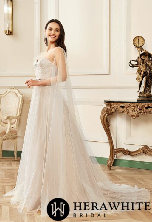 Robe de mariée en tulle avec corset rose nude | Soirée Blanche