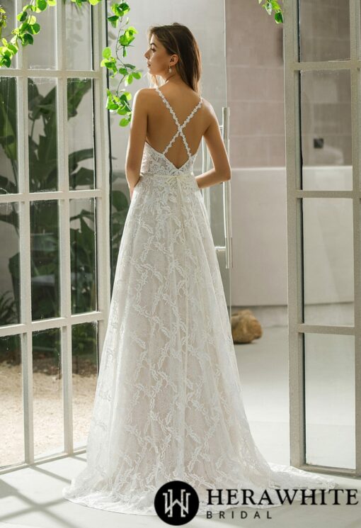 Robe de mariée en dentelle à encolure | Soirée Blanche