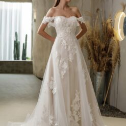 Robe de mariée en dentelle florale avec bretelles détachables aux épaules | Soirée Blanche