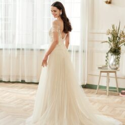 Robe de mariée romantique à corsage plissé en tulle avec illusion sur l'épaule image 12 | Soirée Blanche Robe de mariée romantique à corsage plissé en tulle avec illusion sur l’épaule | Soirée Blanche