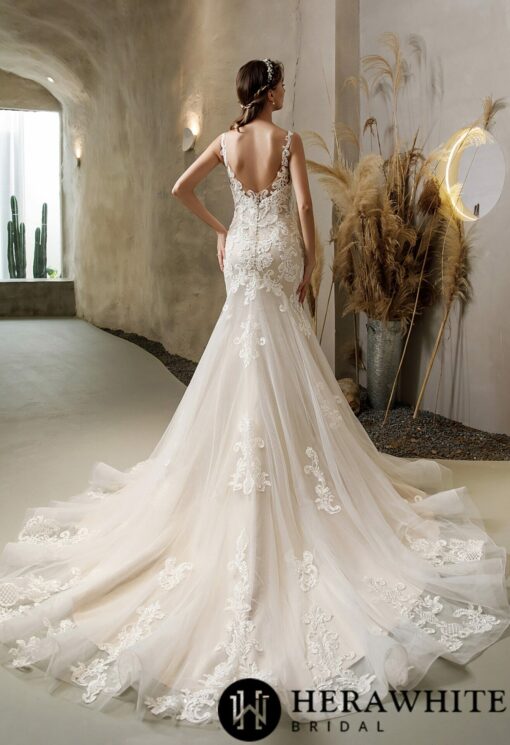 Robe de mariée sirène en dentelle vintage avec traîne et dos nu | Soirée Blanche