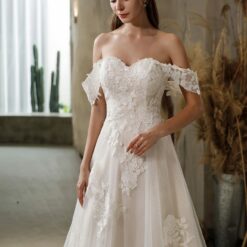 Robe de mariée en dentelle florale avec bretelles détachables aux épaules | Soirée Blanche