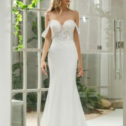 Robe de mariée fourreau en crêpe et dentelle fine florale | Soirée Blanche