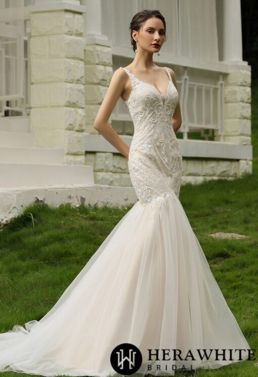 Robe de mariée trompette en dentelle perlée et tulle | Soirée Blanche