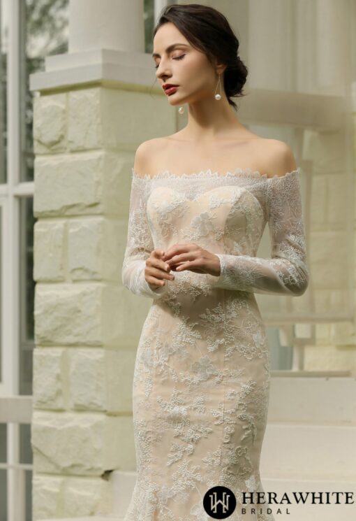 Robe de mariée sirène décolletée avec dentelle illusion | Soirée Blanche