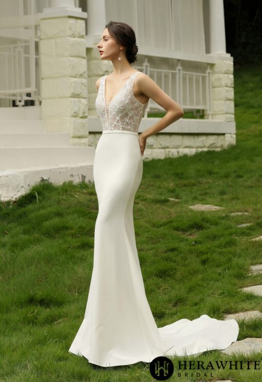 Robe de Mariée Simple Col V