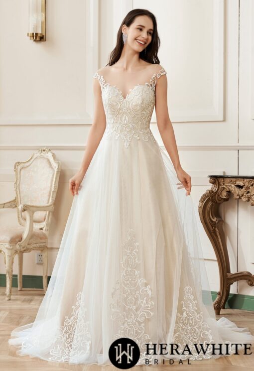 Robe de mariée A à encolure cœur illusion et dentelle | Soirée Blanche