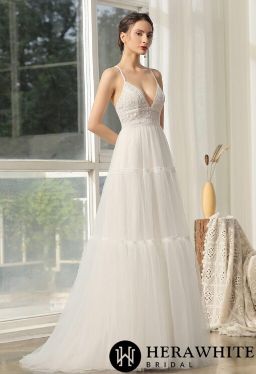 Robe de mariée en dentelle bohème et dos croisé | Soirée Blanche