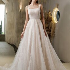 Robe de mariée princesse rose nude à encolure carrée image 10 | Soirée Blanche Robe de mariée princesse rose nude à encolure carrée | Soirée Blanche