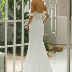 Robe de mariée fourreau en crêpe et dentelle fine florale | Soirée Blanche