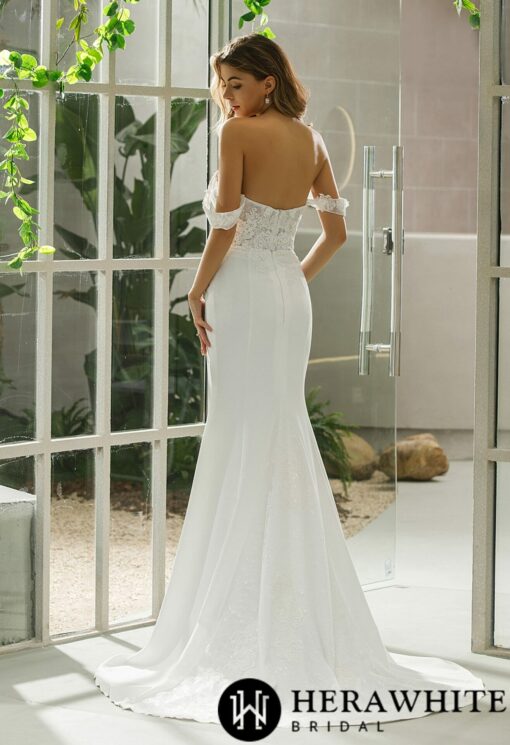 Robe de mariée fourreau en crêpe et dentelle fine florale | Soirée Blanche
