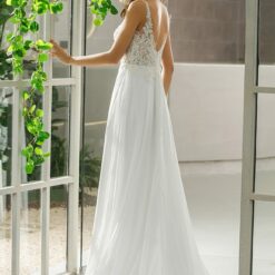 Robe de mariée A en dentelle simple avec jupe en mousseline de soie | Soirée Blanche