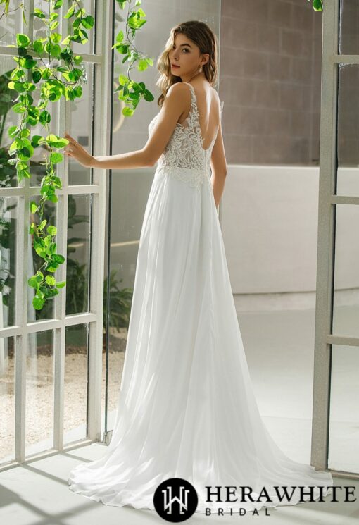 Robe de mariée A en dentelle simple avec jupe en mousseline de soie | Soirée Blanche