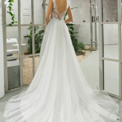 Robe de mariée sans manches en organza et dentelle à effet d’illusion | Soirée Blanche
