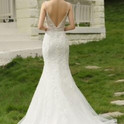 Robe de mariée ajustée à bretelles spaghetti avec perlage | Soirée Blanche