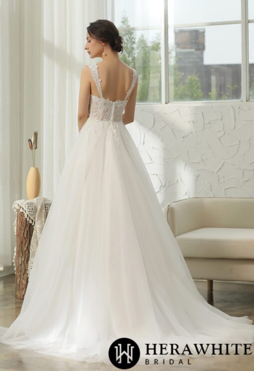 Robe de mariée fines bretelles et dentelle florale | Soirée Blanche