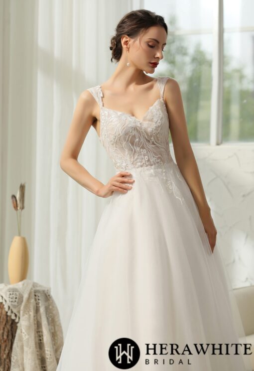 Robe de mariée fines bretelles et dentelle florale | Soirée Blanche