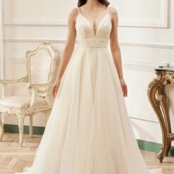 Robe de mariée A à bretelles spaghetti champagne romantique | Soirée Blanche