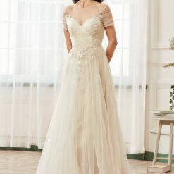 Robe de mariée romantique à corsage plissé en tulle avec illusion sur l'épaule image 15 | Soirée Blanche Robe de mariée romantique à corsage plissé en tulle avec illusion sur l’épaule | Soirée Blanche