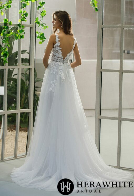 Robe de mariée A en dentelle florale avec jupe en tulle | Soirée Blanche