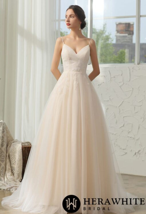 Robe de mariée ligne A plissée en dentelle élégante | Soirée Blanche