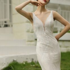 Robe de Mariée Sirène Sexy à double bretelles image 13 | Soirée Blanche Robe de Mariée Sirène Sexy à double bretelles | Soirée Blanche