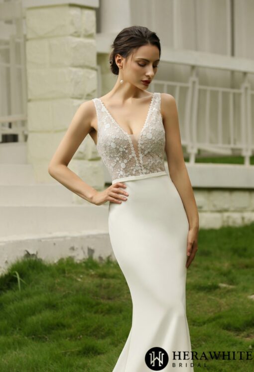 Robe de Mariée Simple Col V