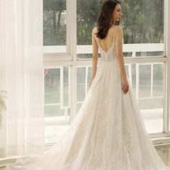 Robe de mariée ligne A en dentelle perlée avec bretelles spaghetti | Soirée Blanche