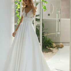 Robe de mariée A en satin avec poches et corsage illusion | Soirée Blanche