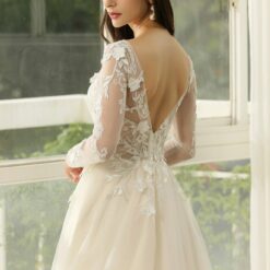 Robe de Mariée Princesse à Manches Longues et dentelle florale | Soirée Blanche