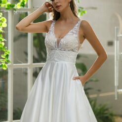 Robe de mariée A en satin avec poches et corsage illusion | Soirée Blanche
