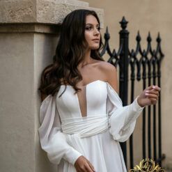 Robe De Mariée fendue avec ceinture tissu image 4 | Soirée Blanche Robe De Mariée fendue avec ceinture tissu | Soirée Blanche