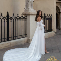 Robe De Mariée fendue avec ceinture tissu image 5 | Soirée Blanche Robe De Mariée fendue avec ceinture tissu | Soirée Blanche