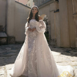 Robe De Mariée fourreau à traîne détachable | Soirée Blanche