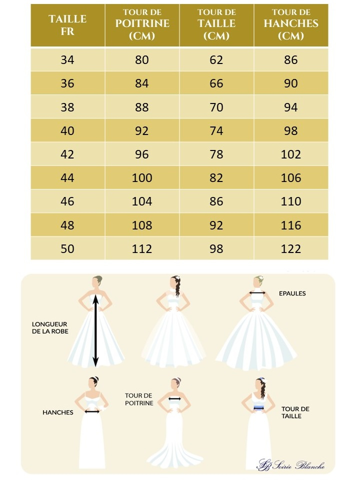 Guide des Tailles - Robe de Mariée Liliya - Soirée Blanche