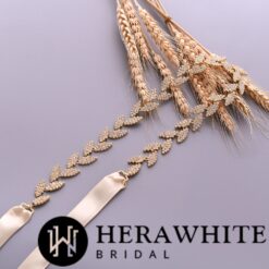 Ceinture de Mariée en Satin et Feuilles en Cristaux | Soirée Blanche