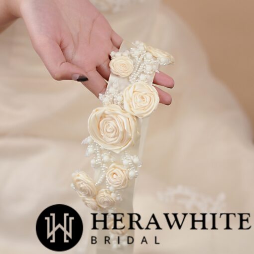 Ceinture de Mariée A Fleurs Satinées | Soirée Blanche