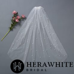 Voile de Mariée Perlé Court | Soirée Blanche